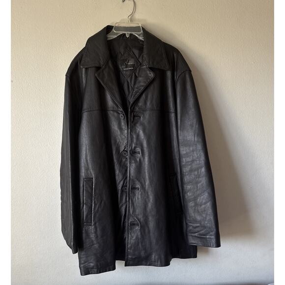 J Ferrar Other - J Ferrar Men’s Size XL Black Leather Button Front Jacket Lined READ